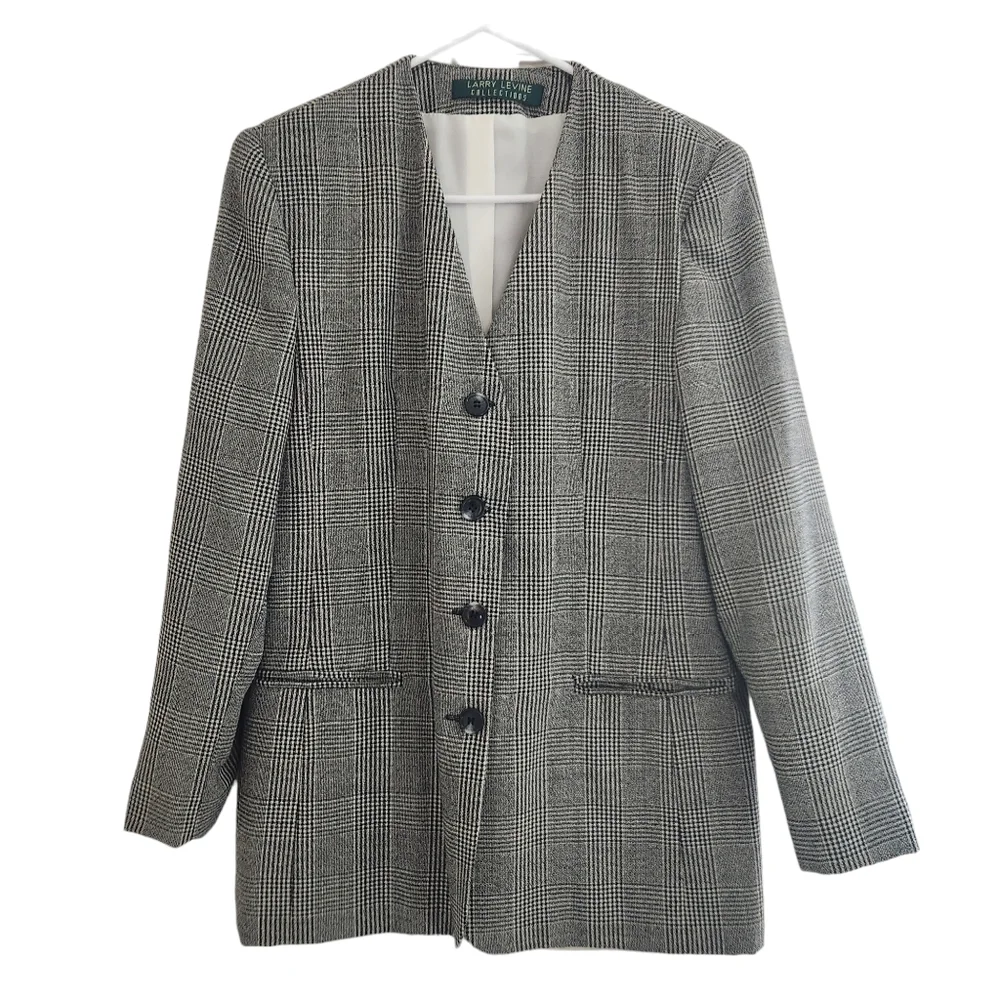Larry Levine Vintage Womens Gray Wool Blazer Jacket 4 Button Fully Lined Size 8
